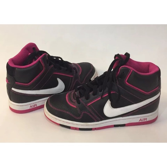 pink and black nike high tops